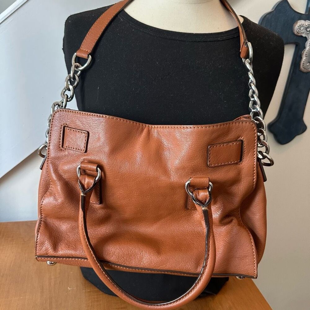 Michael Kors Tan Satchel with Silver Lock and Structured Design - Picture 7 of 12